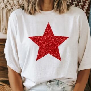 Aqrabi Red Glitter Star Unisex Comfort Tee